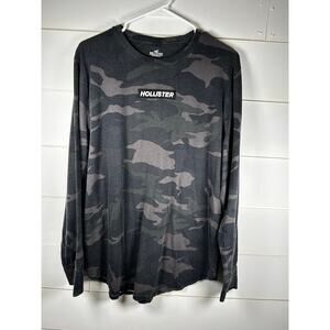 Men’s Hollister Long Sleeve Camo,  Black & White Logo Crew-neck Shirt Size XL